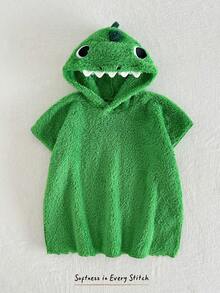 Cozy Pixies Baby Boy Cartoon Dinosaur Pattern Color Block Hooded Sleeveless One-Piece Swimsuit Cover-Up - Green - View 8
