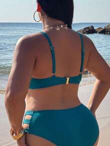 Swim SXY 大尺碼女款素色性感比基尼上衣，適合夏季海灘穿著 - 綠色 - 查看 2