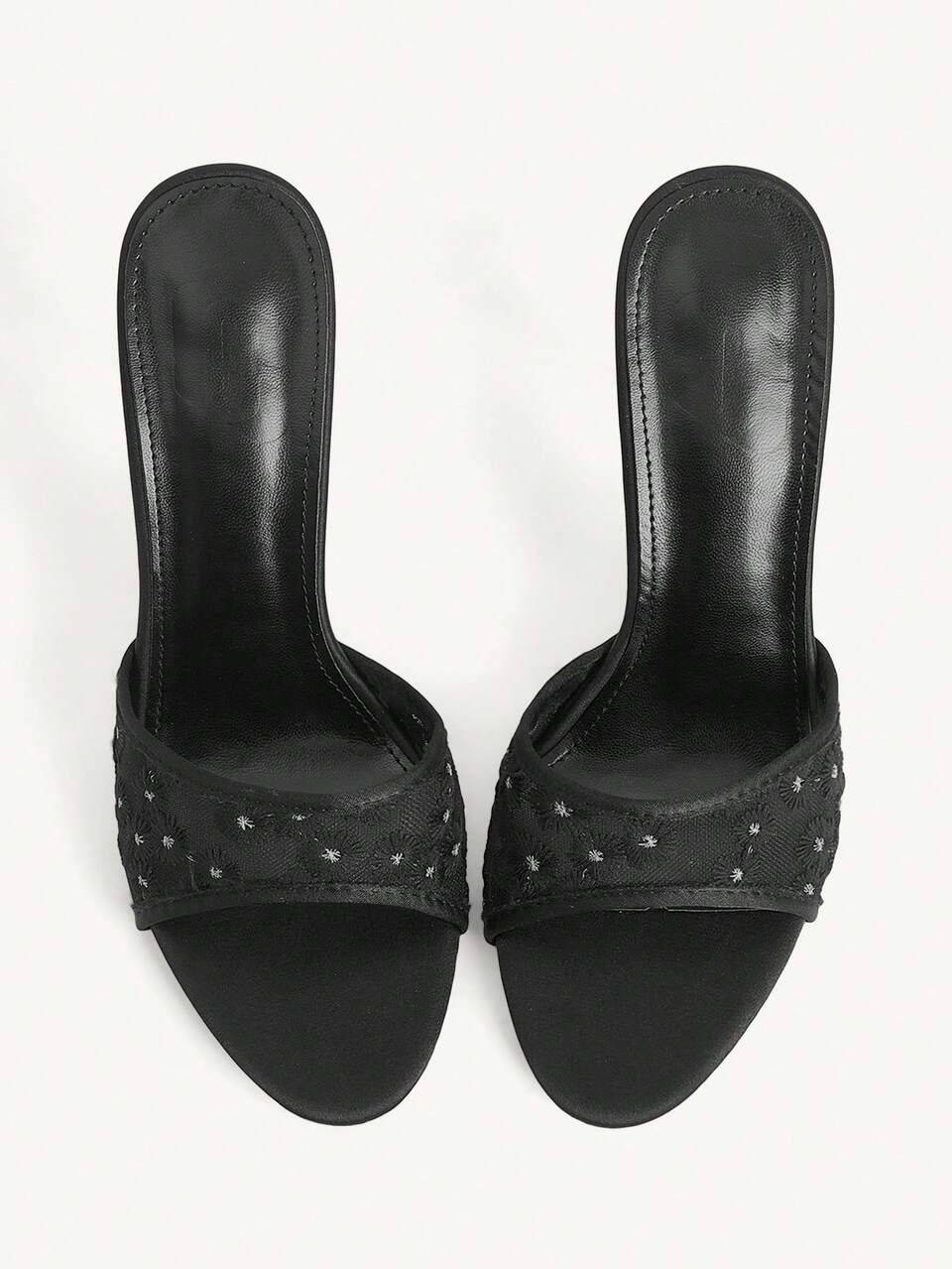 CUCCOO CHICEST Women's Shoes Stiletto Round Toe Embroidered Mesh High Heels Black Satin High Heels Sandals Fashion Elegant Slingbacks Dating Afternoon Tea Party Summer