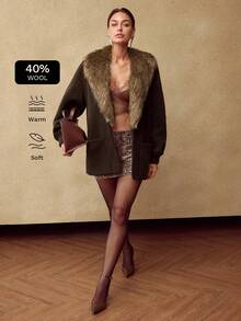 MOTF PREMIUM ABRIGO LARGO DE MUJER CON CUELLO DE PIEL DE IMITACIÓN DE LANA, OTOÑO/INVIERNO - Café integral - Ver 1