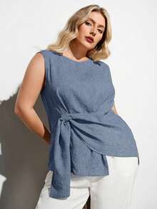 Maija Plus Size Women's Lace-Up Wrap Sleeveless Top - Blue - View 6