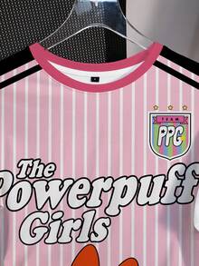 THE POWERPUFF GIRLS X SHEIN 女款夏季休閒條紋卡通字母印花T恤 - 白色 - 查看 3