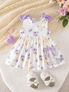 SHEIN Newborn Baby Girl Summer Cute Floral Print Sleeveless Dress - Mauve Purple - View 8
