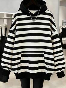 EMERY ROSE Sudadera casual de corte regular con efecto ombré para mujer de talla grande - Blanco y Negro - Ver 1