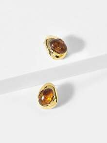 MOTF PREMIUM 18k Resin Niche Personalized Earrings - Gold - Brown - View 7