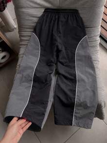 Manfinity Roghcode Men's Fashion Loose Straight Leg Pants, Drawstring Design, Men's Retro Sports Casual Pants - Black - View 4