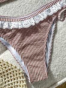 Swim Mod 女童條紋背心泳上衣與V型比基尼泳褲2件套 - 咖啡棕 - 查看 4