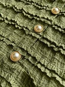 Elenzga 大尺碼女款優雅休閒通勤百搭新款方領喇叭下擺春夏季短袖T恤 - 軍綠色 - 查看 6