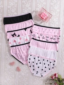 SHEIN Random 4pcs/Set Women's Teenager Simple Fashion Bow Heart Eye Letter Series Comfortable Soft 5pcs Combination Triangle Panties - Multicolor - View 2