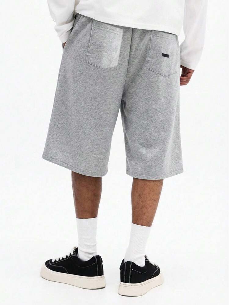 SUMWON Pantaloncini cargo estivi casual da uomo in denim di cotone grigio melange, con vita con cordoncino, gamba ampia e larga, lunghezza al ginocchio