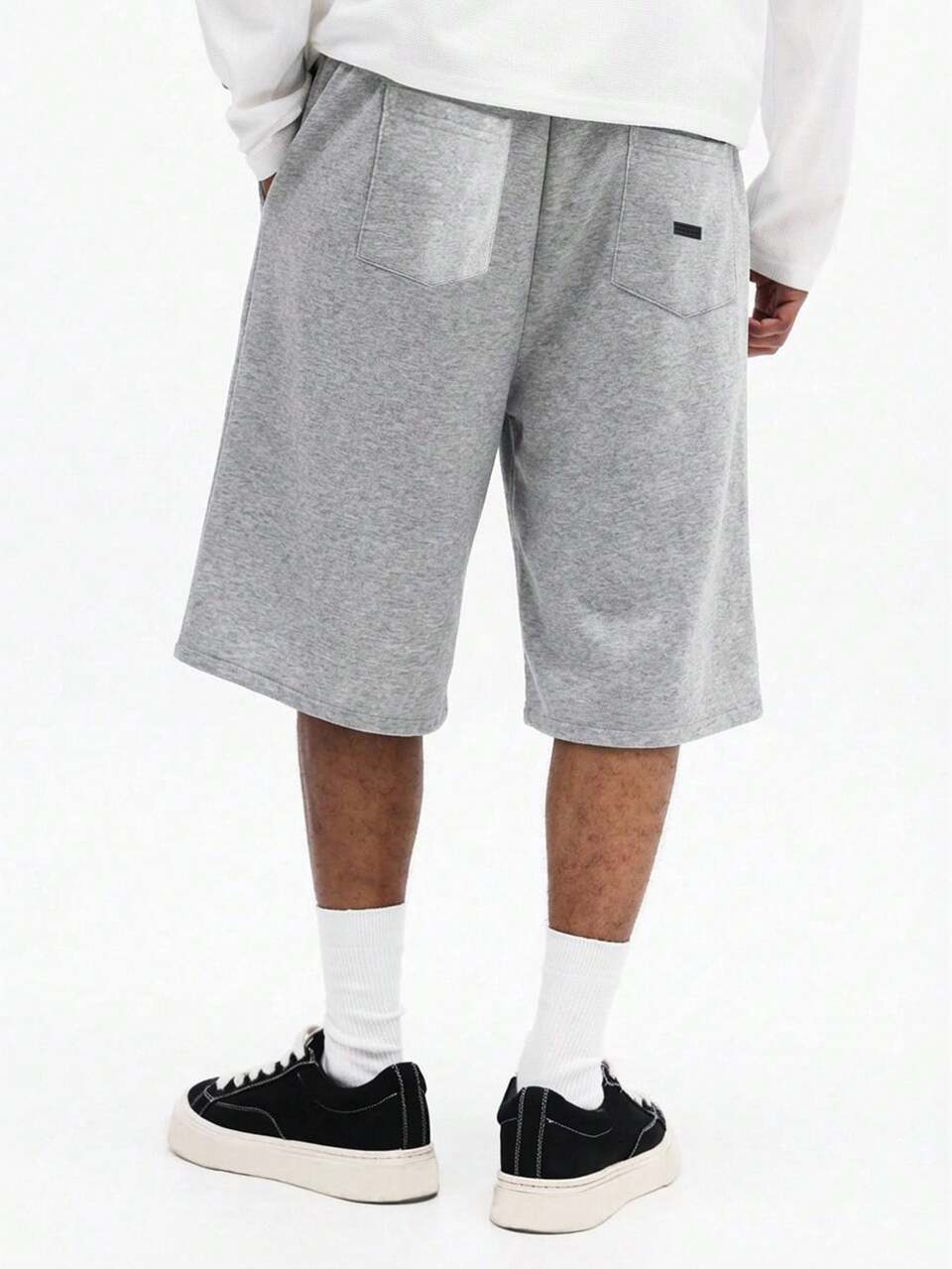 Short en jean gris chiné ample à jambes larges pour hommes, en coton, mi-longueur, décontracté, avec cordon de serrage à la taille et poches cargo pour l'été