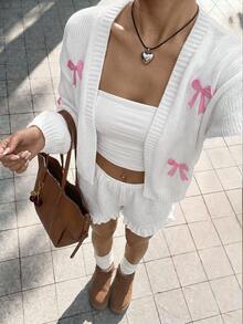SHEIN Unity Cárdigan casual con diseño de jacquard de cerezas cautivadoras, de manga larga - Blanco - Ver 4