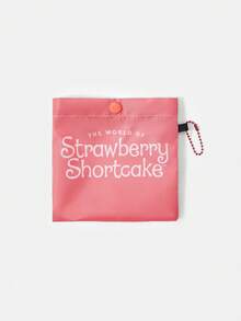 Strawberry Shortcake X SHEIN 1件時尚輕便可折疊印花托特包，購物袋，便攜式單肩包，卡片收納袋，適用旅行與購物等 - 淡粉色 - 查看 6