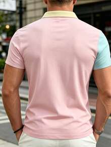 Manfinity Dauomo Camisa polo de botones para hombre con bloqueo de color para el verano - Multicolor - Ver 2