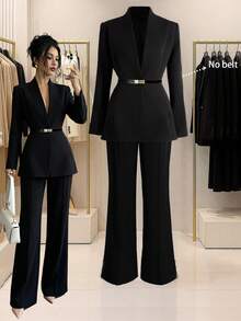 Lyxana 2025 Women's Classic Long Sleeve Suit Set, Autumn/Winter New Arrival - Black - View 1