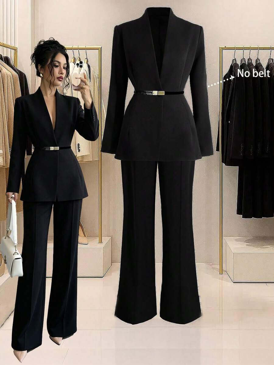 Lyxana 2025 Women's Classic Long Sleeve Suit Set, Autumn/Winter New Arrival - Black - View 1