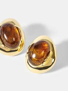 MOTF PREMIUM 18k Resin Niche Personalized Earrings - Gold - Brown - View 1
