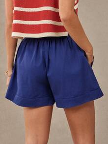 WESTFADE Button Front A Line Flared Twill Shorts, Country Style For Women, Summer Outfit, Beach, 4th Of July - Navy Blue - View 2