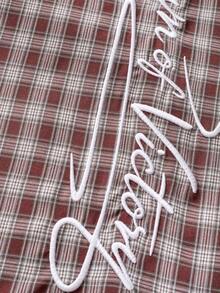 PAVTROS Men's Letter Embroidery Plaid Pattern Short Sleeve Shirt And Shorts Set - Multicolor - View 3