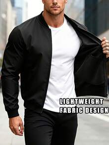 EGENSIO Chaqueta casual con cremallera de unicolor para hombre - Negro - Ver 3