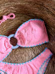 Swim Mod Pink & Blue Sweet Vacation Women's Bikini Set, Hollow-Out Design On Chest, Suitable For Beach Holiday - Multicolor - View 6