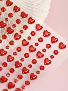 1 Pc 3D Simulation Large Red Heart Shaped Rhinestone Sticker For Eye Face Decoration DIY Music Festival Y2K Themed Party Makeup Concert Look Rave Wedding Holiday Gift Beauty Accessory Face Gem - Red - View 5