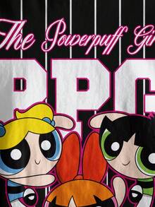 THE POWERPUFF GIRLS X SHEIN 少女条纹圆领卡通字母印花休闲百搭日常短袖T恤 - 白色 - 查看 4