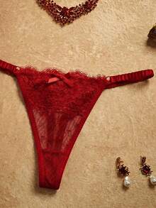PinupPomp Ladies' Contrast Lace Mesh G-String Sexy Lingerie - Burgundy - View 3