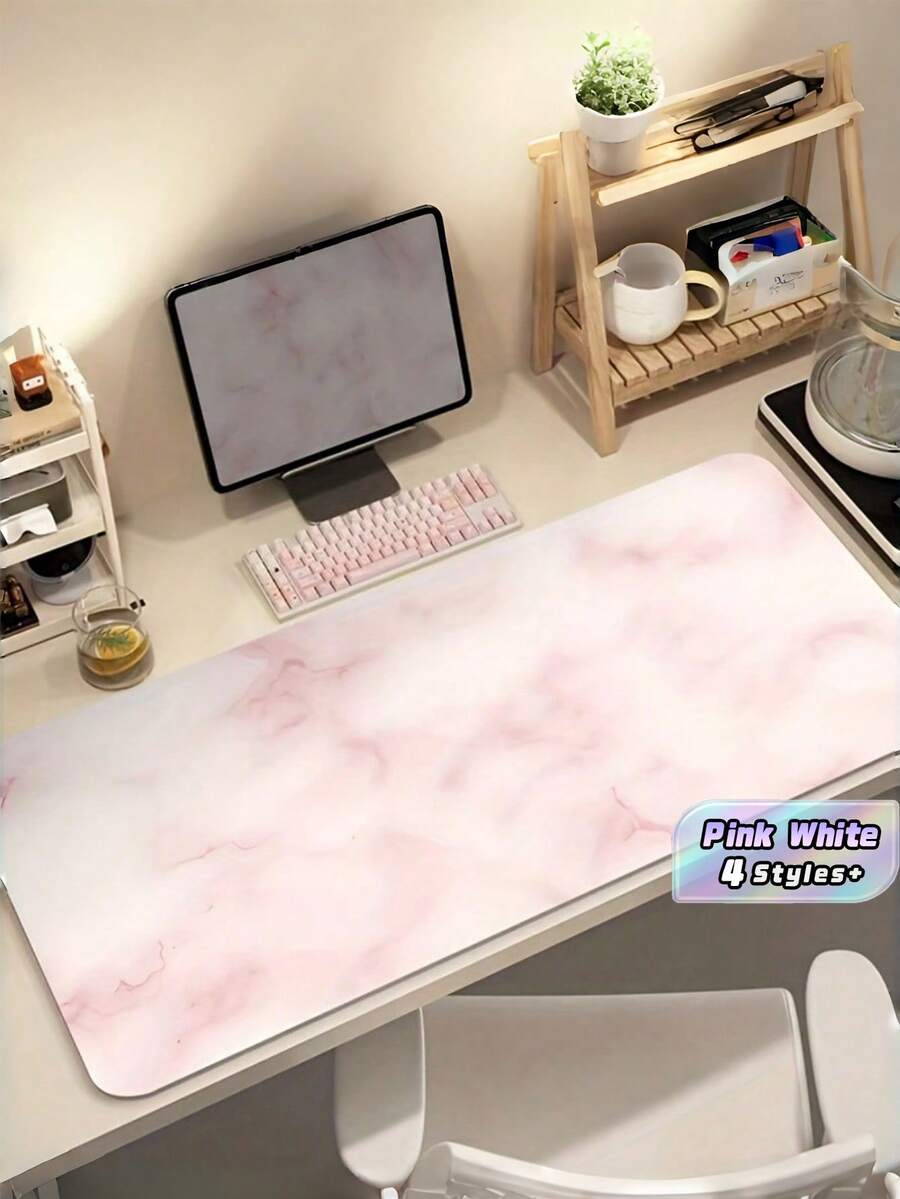 1 Large Extended Pink White Marble Pattern Gaming Desk Pad Mouse Pad For Desktop Laptop Office Gaming Minimalist All Computers Durable Smooth Surface Easy Clean Ideal Gift - multicolor - View 1