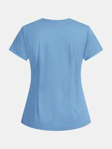 TaskEZ Solid Color V-Neck Short Sleeve Dual Pocket Scrub Uniform Top - Multicolor - View 8