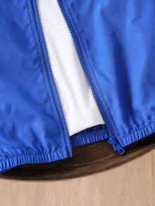SHEIN Genkimix Kids 1件小男孩休閒極簡街頭連帽長袖外套，時尚休閒設計，適合夏季穿著，適合4-7歲男孩日常穿著，適合運動、外出、校園及返校季節 - 藍色 - 查看 6