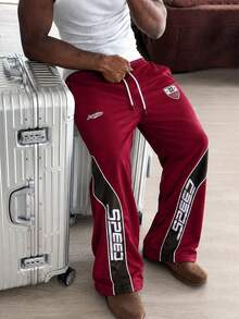 PAVTROS Men's Drawstring Waist Letter Print Colorblock Casual Versatile Sweatpants For Daily Wear - Burgundy - View 5