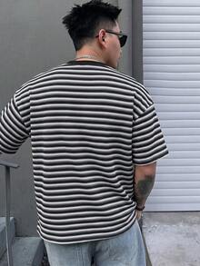 DAZY 男士彩色條紋圓領短袖T恤，夏季圖案印花T恤 - 彩色 - 查看 2