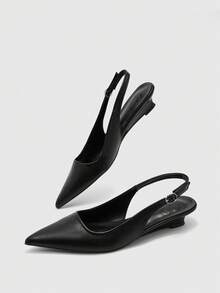 CUCCOO BIZCHIC Women Shoes Spring Summer Pointed Low Heel Comfortable Back Empty Buckle Women's Flat Shoes Solid Color Commuter Daily Versatile Dating Party - Black a - View 7