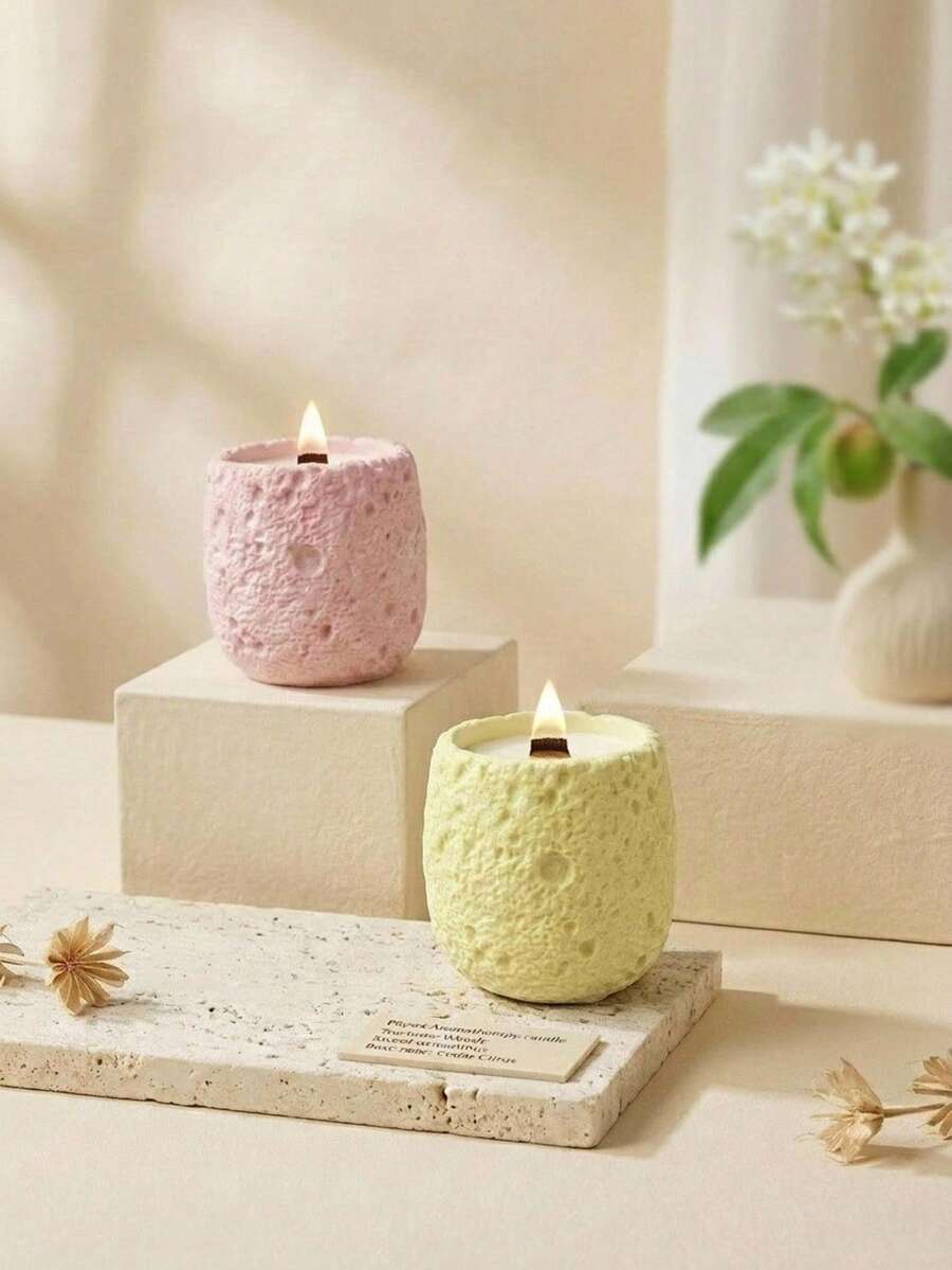 Cirelle 1pc Wabi-Sabi Concrete Scented Candle | Natural Soy Wax Candle With Volcanic Rock Texture Aromatherapy Cup - multi-flavor - View 1