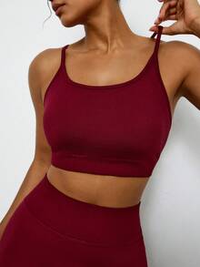 Levarali Plus Size Women's Solid Color Cami Tank Top And Shorts Sports Set Sports Bra And Athletic Shorts Set, Yoga Outfit For Daily Workouts And Running - Burgundy - View 6