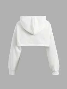 SHEIN Tween女孩休閒日常百搭舒適套頭衛衣 秋冬款 - 白色 - 查看 2