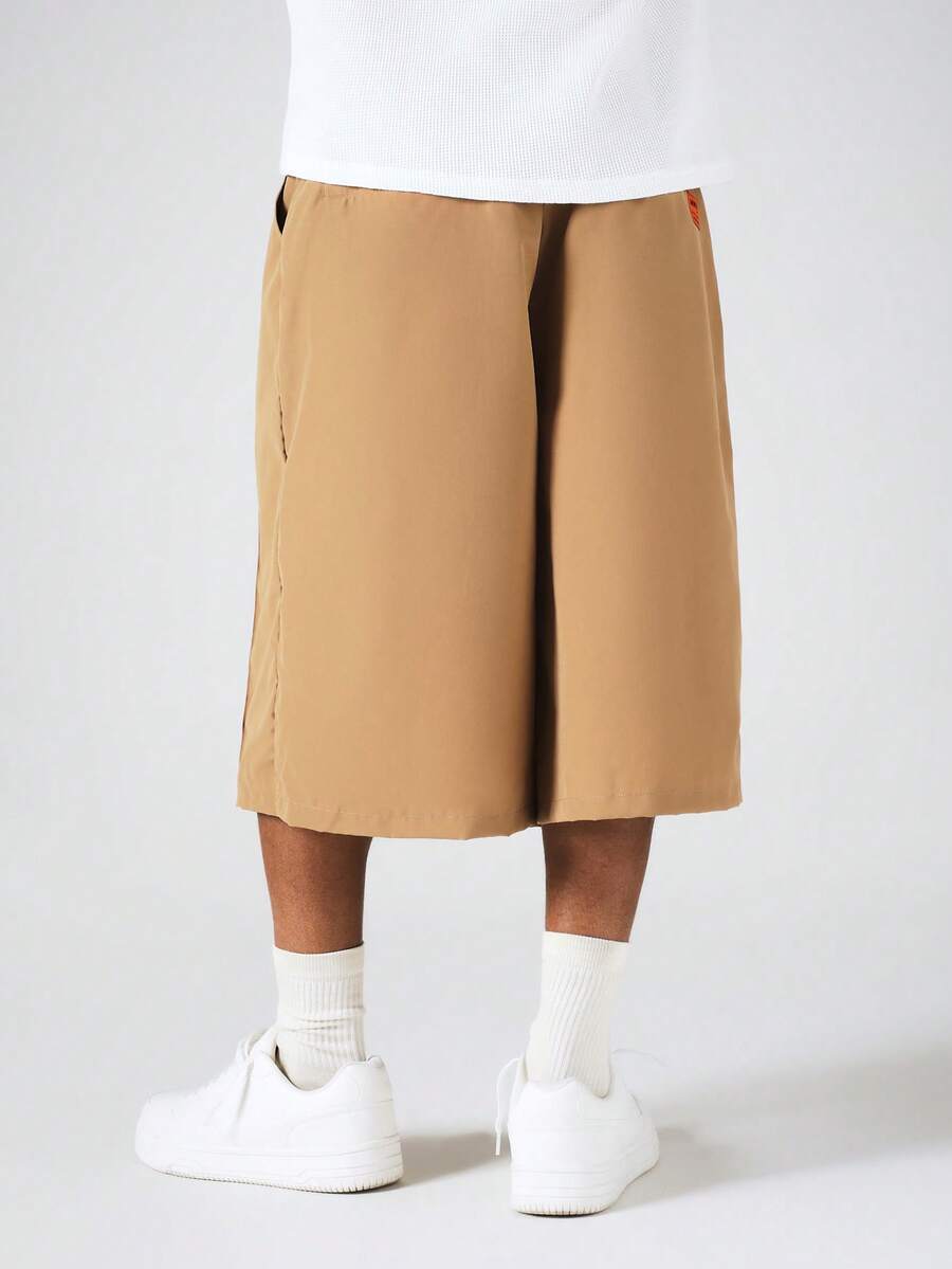 SUMWON Wide Leg Pleated Shorts Suit Pants With Elastic Waist Casual Summer Longline Bermuda Style,Culotte Pants,Pants Skirts And Shorts - Khaki - View 1