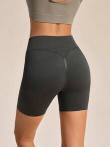 SHEIN Sports 女款素色高腰日常健身戶外內搭短褲 - 灰色 - 查看 2