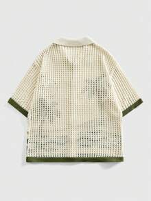 ROMWE MEN Casual 男士刺繡圖案度假風鏤空針織上衣針織襯衫 - 綠色 - 查看 3