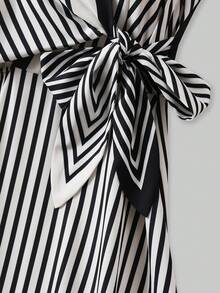 SHEIN Franclia Black & White Striped Halter Dress, Elegant Vacation Style Slimming A-Line Dress, Suitable For Commuting, Dating - Black - View 4