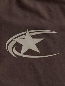 SWAVVY Casual Men's Star Print Raglan Short Sleeve T-Shirt - Brown - View 2