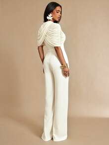 Silquee Women's Elegant Mesh Shawl Jumpsuit Summer Elegant Casual Luxury Formal Festival Party - Apricot - View 2