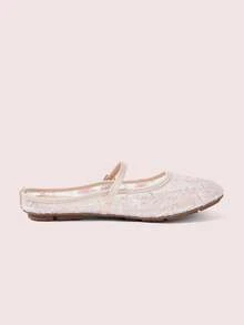 CUCCOO DOLLMOD Scarpe da donna, rosa, tomaia in pizzo e rete, punta tonda, basse, Mary Jane, tacco posteriore, dolci, carine e comode in estate - fiore rosa - Visualizzare 5
