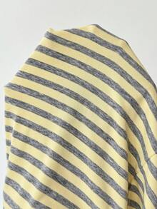 SHEIN Maternity Striped Colorblock Round Neck Short Sleeve Top And Adjustable Waist Shorts 2 Pieces Set - Yellow - View 8