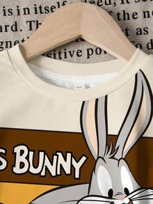 LOONEY TUNES X SHEIN 男童卡通印花圆领短袖T恤和短裤休闲日常穿搭 - 白色 - 查看 3