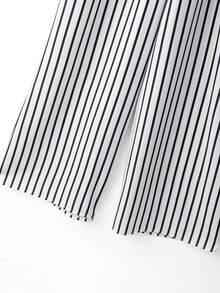 SHEIN Holidaya Women's Striped Fabric Shirt Collar Cap Sleeve Belt Decor Jumpsuit, Commuter Style - Black and White - View 9