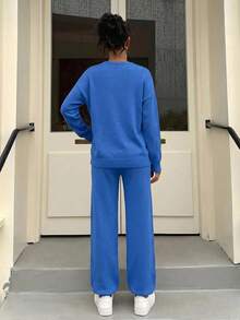 WOMEN SOFT TOUCH SWEATER AND SWEATER PANT Two Pieces OUTFİT CO-ORDS COOL - Royal Blue - View 2