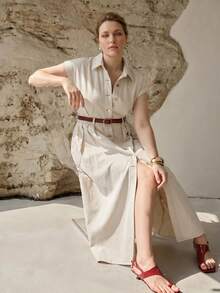 MOTF PREMIUM PLUS SIZE WOMEN'S SPRING/SUMMER CASUAL DATE CAP SLEEVE DENIM DRESS WITHOUT BELT - White - View 8