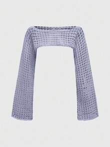ROMWE Grunge Punk Women's Solid Color Hollow Out Casual Versatile Daily Knit Top - Mauve Purple - View 5
